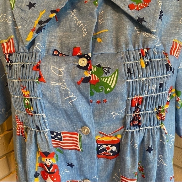 Vintage 70’s Winnie Womens Smocked Cottage Core All Over Print Blouse 15 / 16 - Picture 2 of 9